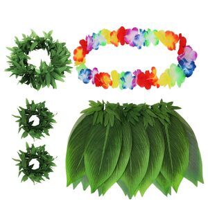 5151 5 Pcs Hawaiian Leaf Skirt Set For Luau Party Garland Leis